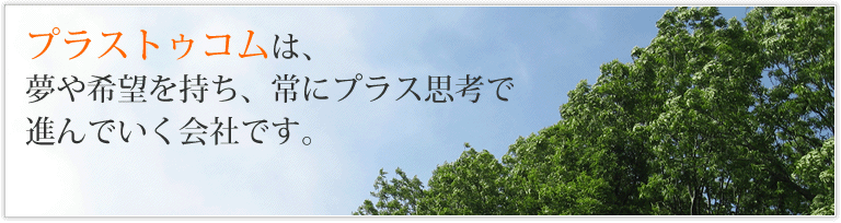 プラストゥコムは、夢や希望を持ち、常にプラス思考で進んでいく会社です。